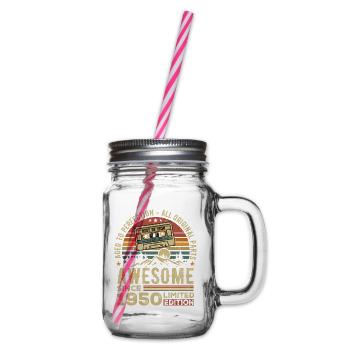 Vintage 1950's Birthday Gift | Born in 1950 - Glass jar with handle and screw cap - clear - Right