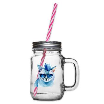 Punkrock Katze mit Sonnenbrille Geschenkidee - Henkelglas mit Schraubdeckel - Klar - Rechts