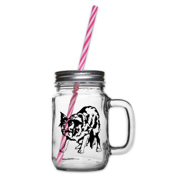 Border Collie Portrait Dogs Herding Dogs Wilsigns - Glass jar with handle and screw cap - clear - Right