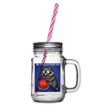 Raccoon Self-Destruct Meme - Glass jar with handle and screw cap - clear - Right