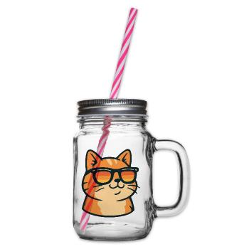 Katze mit Retro-Sonnenbrille - Henkelglas mit Schraubdeckel - Klar - Rechts