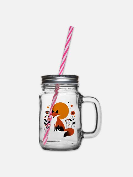 Retro Fuchs mit Blumen - Henkelglas mit Schraubdeckel - Klar