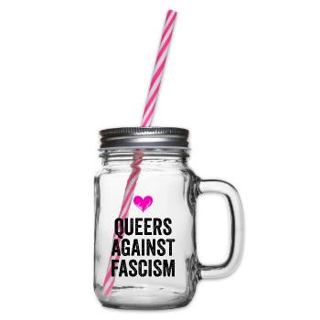 QUEERS AGAINST FASCISM - Glass jar with handle and screw cap - clear - Right