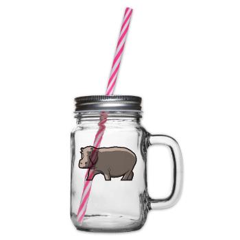 Hippopotamus Hippo Hippo Hippopotamus Gift - Glass jar with handle and screw cap - clear - Right