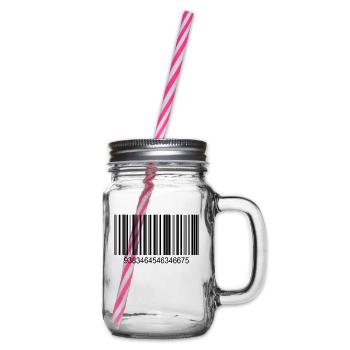 Barcode / Strichcode in Schwarz mit Zahlen - Henkelglas mit Schraubdeckel - Klar - Rechts