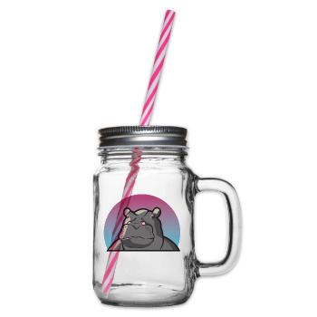 Hippo hippopotamus hippo pachyderm gift animal - Glass jar with handle and screw cap - clear - Right