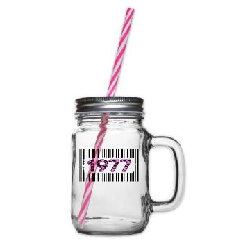 1977 Birthday unique pink leopard barcode - Glass jar with handle and screw cap - clear - Right
