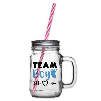 Team Boy - Gender Reveal - Henkelglas mit Schraubdeckel - Klar - Rechts