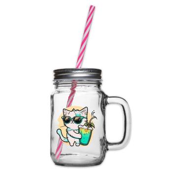 The coolest cat on the beach - Glass jar with handle and screw cap - clear - Right