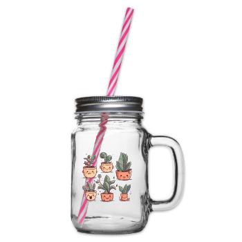 Cute plants as comic in ceramic pots - Glass jar with handle and screw cap - clear - Right