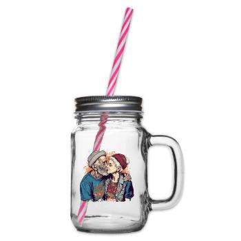 Cooles Pärchen küsst sich mit Mütze und Bart - Henkelglas mit Schraubdeckel - Klar - Rechts