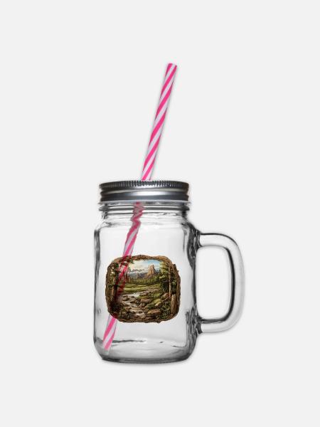Landschaft - Illustration - Henkelglas mit Schraubdeckel - Klar