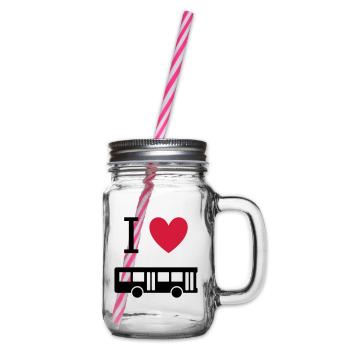 ★ Designfarben änderbar ★ Ich liebe Busse - Henkelglas mit Schraubdeckel - Klar - Rechts