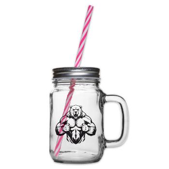 Bear Grizzly Gym Muscles Bodybuilding - Glass jar with handle and screw cap - clear - Right