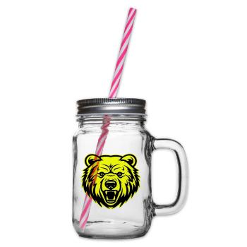 Bear Head Portrait Icon - Glass jar with handle and screw cap - clear - Right