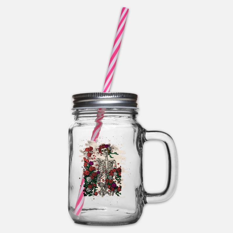Skeleton & Roses – bleached Version - Henkelglas mit Schraubdeckel - Klar