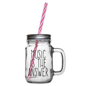 Music Is The Answer | Minimalist Hand-Drawn  - Glass jar with handle and screw cap - clear - Right
