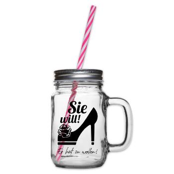 sie will er hat zu wollen - Henkelglas mit Schraubdeckel - Klar - Rechts