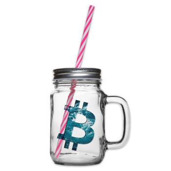 Bitcoin Logo Wasser Textur - Henkelglas mit Schraubdeckel - Klar - Rechts