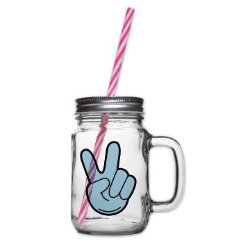 peace hand - Henkelglas mit Schraubdeckel - Klar - Rechts