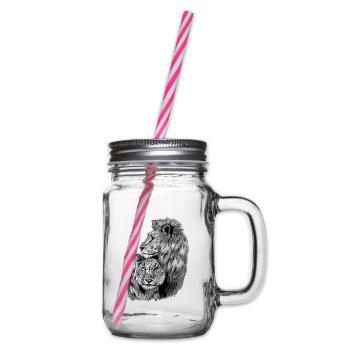 lion and lioness - Glass jar with handle and screw cap - clear - Right