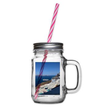 Ferien in Santorini - Henkelglas mit Schraubdeckel - Klar - Rechts