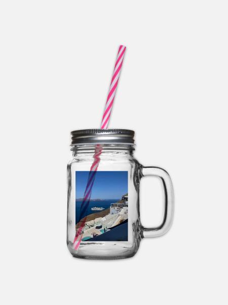 Ferien in Santorini - Henkelglas mit Schraubdeckel - Klar