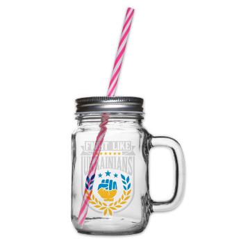 fight like ukrainians quote - Glass jar with handle and screw cap - clear - Right