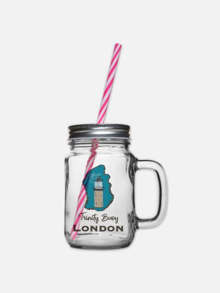 London, Leuchtturm Trinity Buoy, Pixel- Art - Henkelglas mit Schraubdeckel - Klar