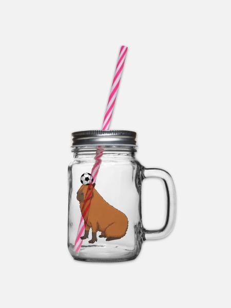 Capybara Fußball - Henkelglas mit Schraubdeckel - Klar