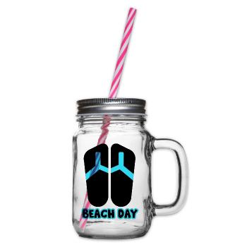 Beach Day Flip Flop in schwarz/blau - Henkelglas mit Schraubdeckel - Klar - Rechts