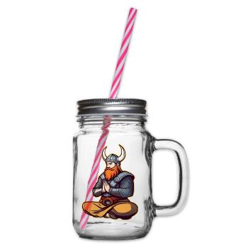 Cute Viking Doing Yoga II - Glass jar with handle and screw cap - clear - Right