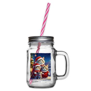 Christmas Cats Family 1.9 - Glass jar with handle and screw cap - clear - Right