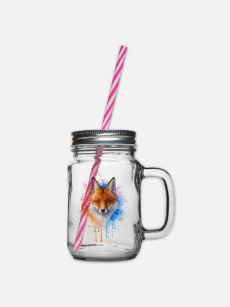 Aquarell Fuchs - Henkelglas mit Schraubdeckel - Klar