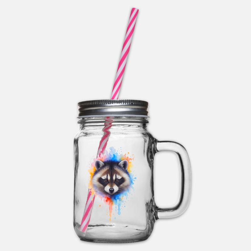 Aquarell Waschbär Farbexplosion - Henkelglas mit Schraubdeckel - Klar