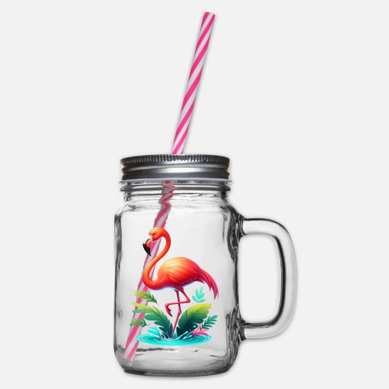 Flamingo - Henkelglas mit Schraubdeckel - Klar