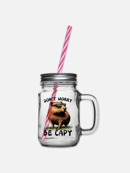 Capybara Don't Worry Be Capy - Wasserschwein Nager - Henkelglas mit Schraubdeckel - Klar