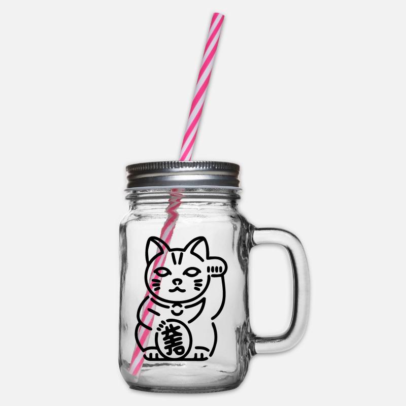 Maneki Neko cat - Glass jar with handle and screw cap - clear