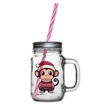 Monkey Christmas Comic - Glass jar with handle and screw cap - clear - Right