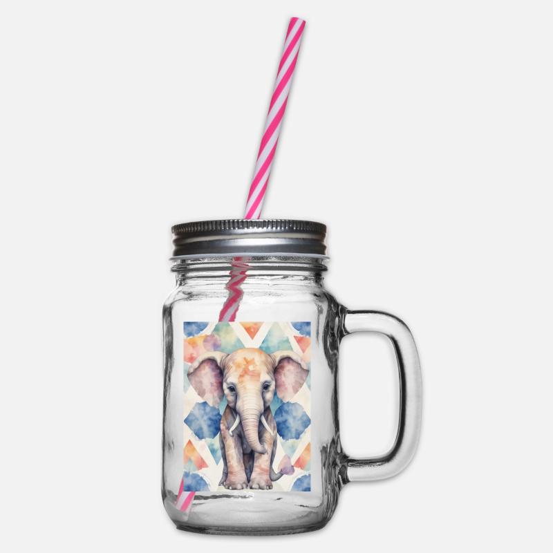 Colorful Elephant - Henkelglas mit Schraubdeckel - Klar