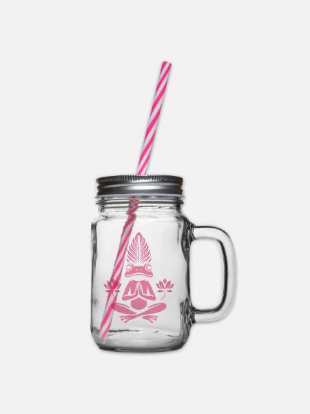 Yoga Frosch - Meditierender Frosch mit Lotus - Henkelglas mit Schraubdeckel - Klar