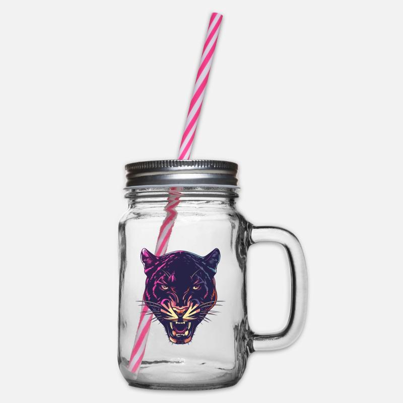 Neon Panther Kopf Design - Henkelglas mit Schraubdeckel - Klar