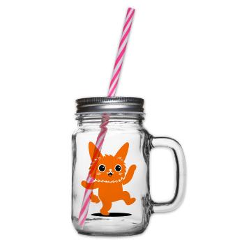 Funny animal character with big eyes - Glass jar with handle and screw cap - clear - Right