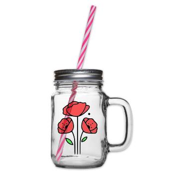 Poppy-Poppies-Minimalist-Line-Art-1 - Glass jar with handle and screw cap - clear - Right