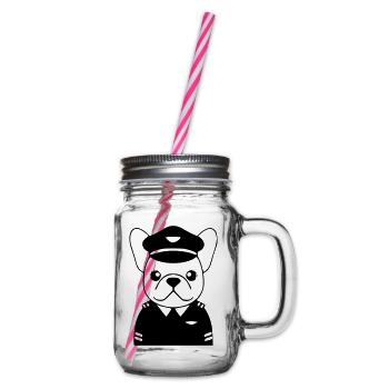 Frenchie Pilot Uniform Schwarz - Henkelglas mit Schraubdeckel - Klar - Rechts