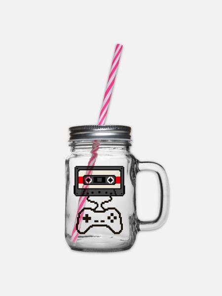 Retro Kassette Gaming Controller T-Shirt - Henkelglas mit Schraubdeckel - Klar