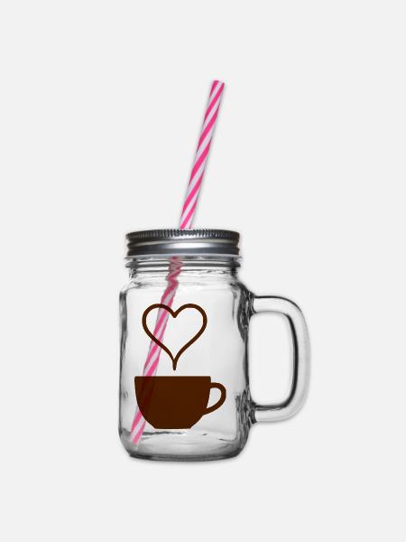 Kaffee Herz Geschenk Kaffeetrinker - Henkelglas mit Schraubdeckel - Klar