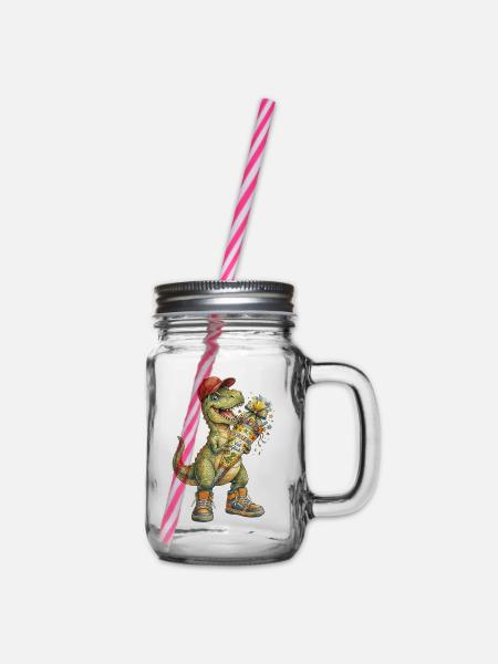 Cooler Aquarell T-Rex für den Schulanfang - Henkelglas mit Schraubdeckel - Klar