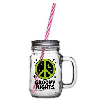 Groovy Peace Zeichen Logo - Henkelglas mit Schraubdeckel - Klar - Rechts
