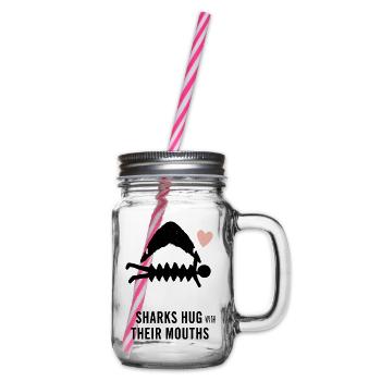 Sharks hug with their mouth - Glass jar with handle and screw cap - clear - Right